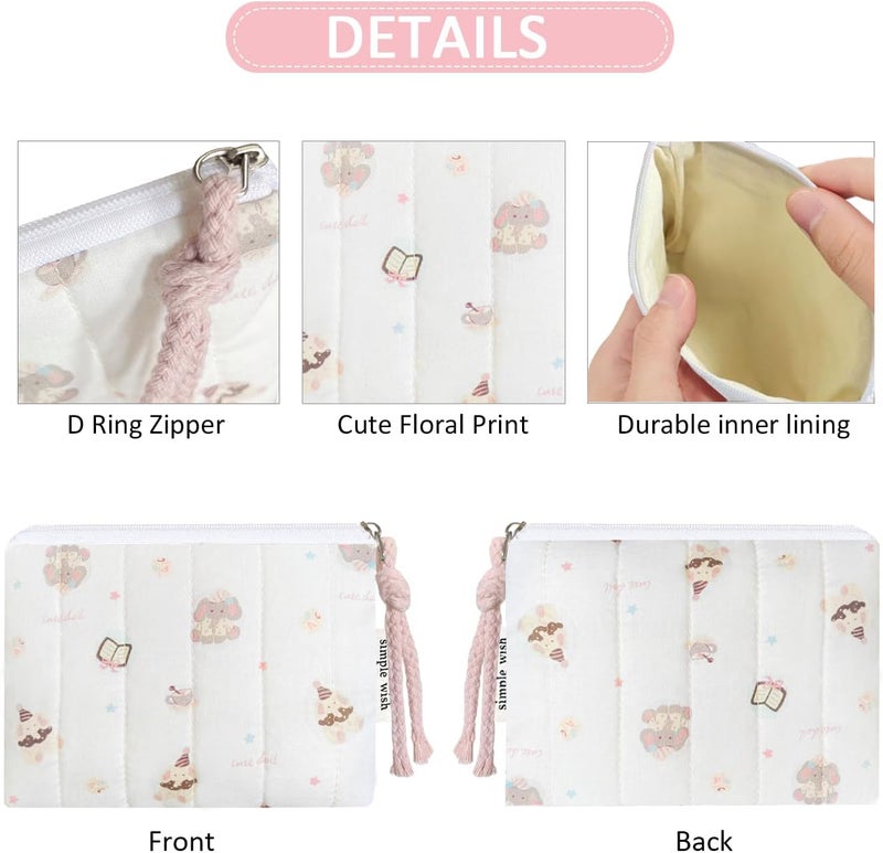 Modacarry Store Cotton Quilted Floral Coin Purse Digital Camera Pouch with Cute Prints Zipper for Women Girls (ELEPHANT) - Image 4